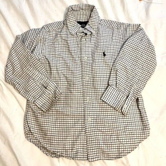 Ralph Lauren button down boys 4T blue/white plaid button down - Picture 2 of 7